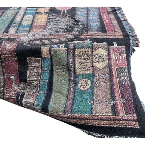 Pure Country Weavers Fredrick the Literate Woven Cotton Throw Blanket Cat Books - Picture 8 of 8